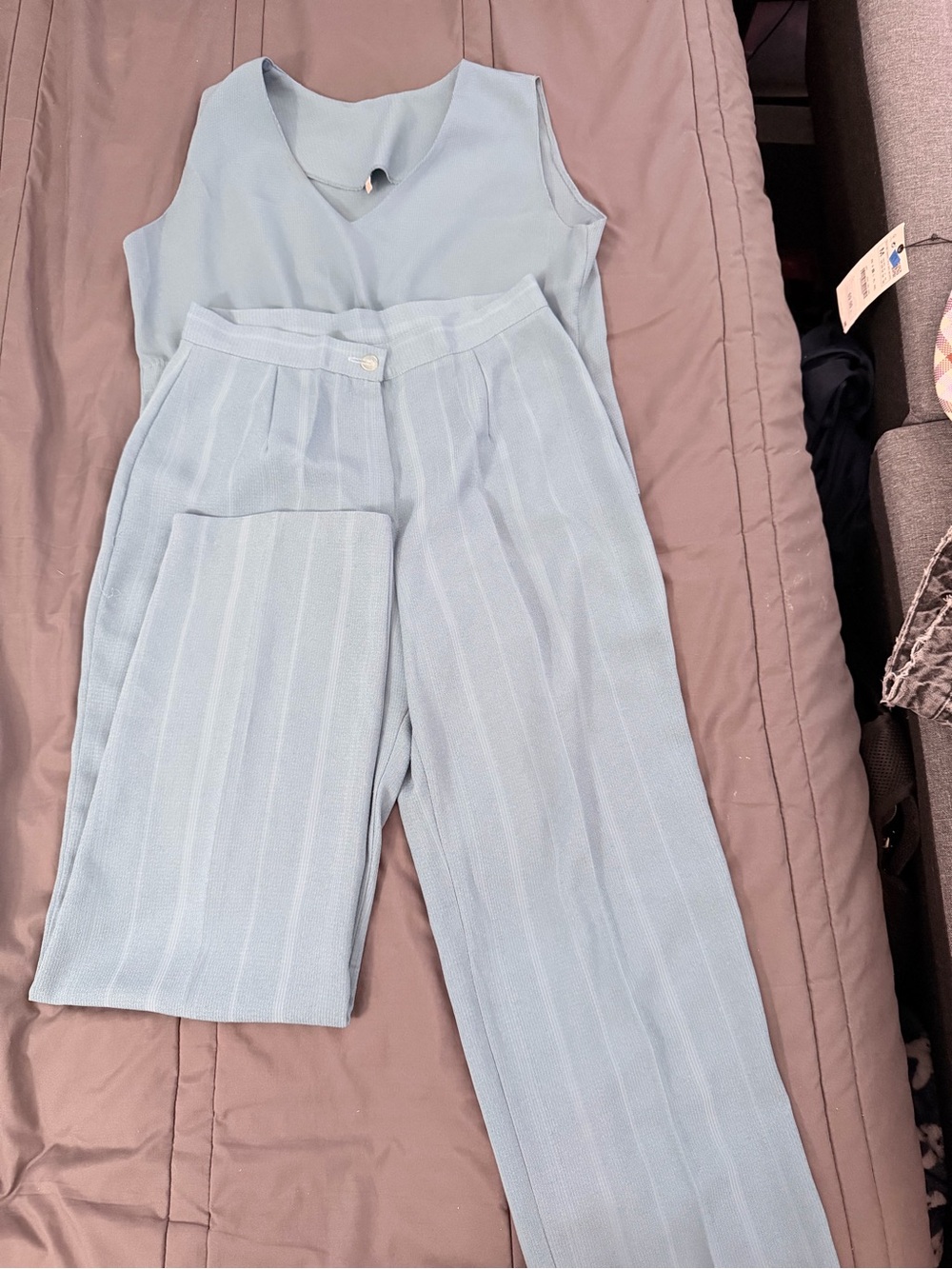 Light Blue Women's High-Waist Wide-Leg Pants